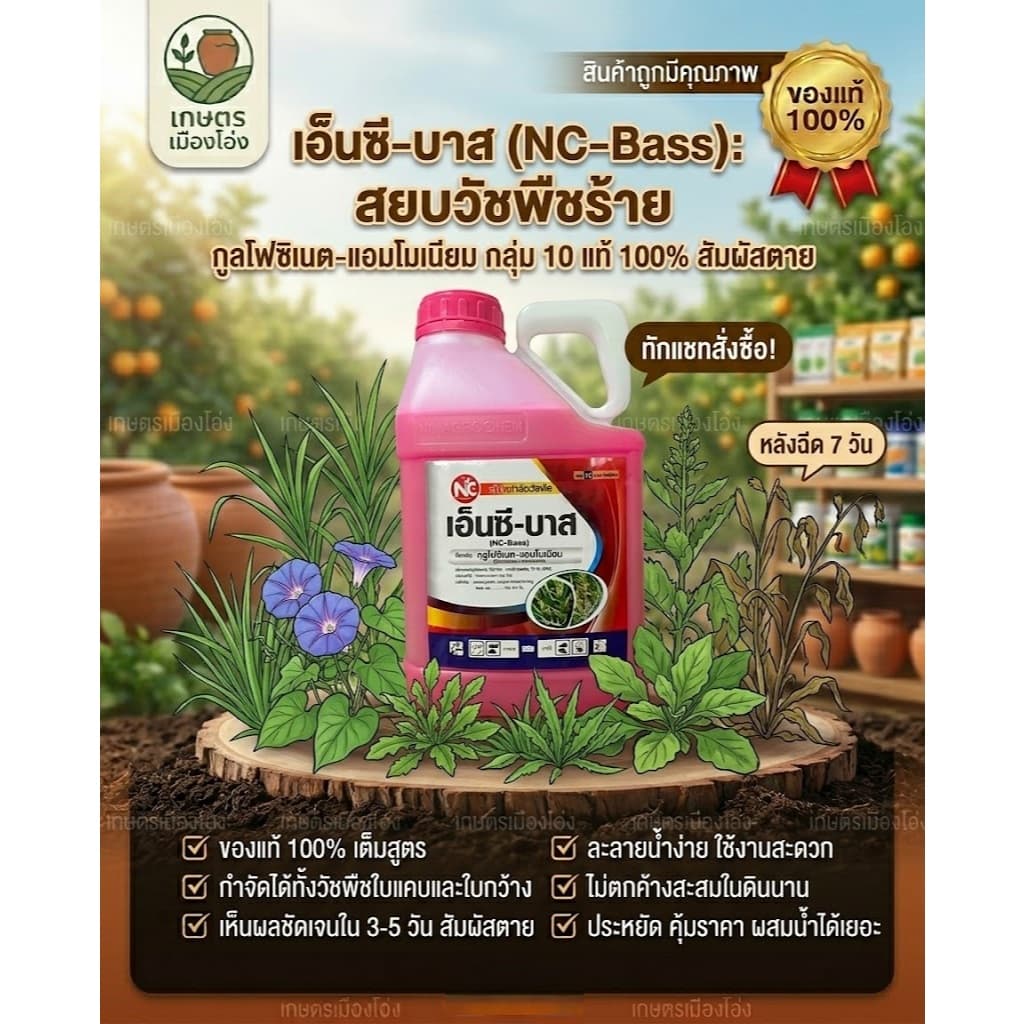 เอ็นซีบาส กลูโฟซิเนตสีชมพู 4 ลิตร กำจัดวัชพืชทั้งใบแคบ และ ใบกว้าง กำจัดวัชพืชได้ทั้งสัมผัสดูดซึม กำจัดวัชพืชปราบยาก รูปที่ 1