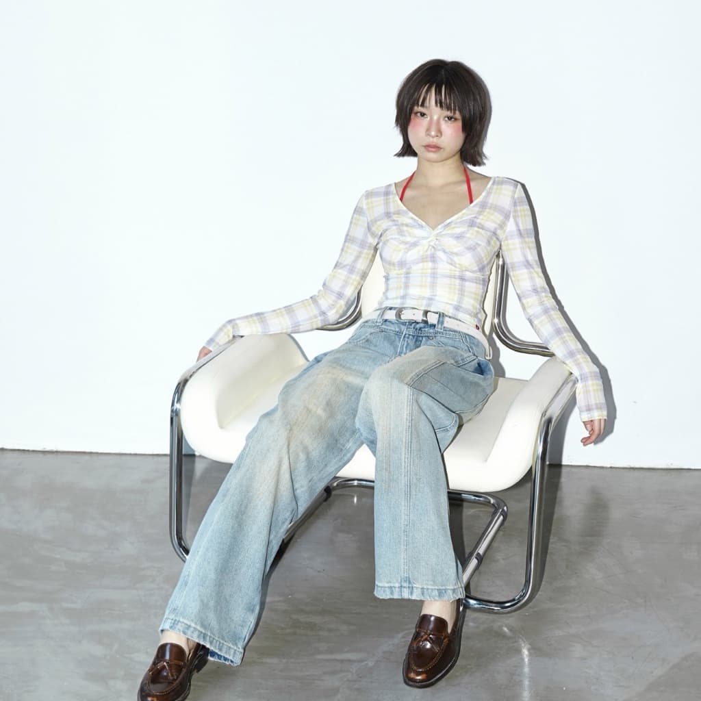 AMUSE BKK - Sally Jeans กางเกงยีนส์ดีเทลจีบข้าง ทรงกระบอกตรง งาน Handmade ทำสี Dirty ตัวต่อตัว สวยค่า รูปที่ 6