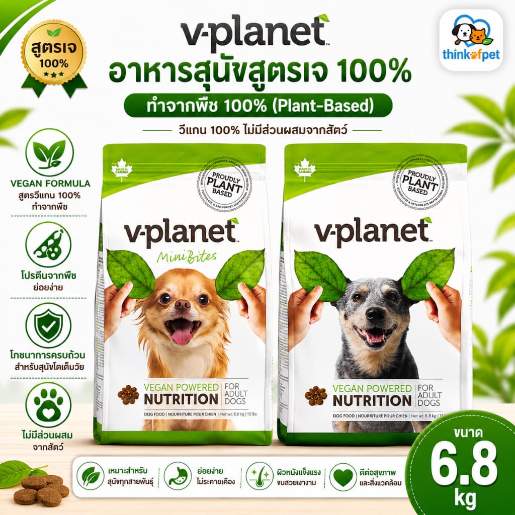 V-Planet อาหารสุนัขเม็ด สูตรเจ วีแกน 100% ทำจากพืช Plant-Based โปรตีนจากพืชไม่มีเนื้อสัตว์ 6.8kg รูปที่ 1
