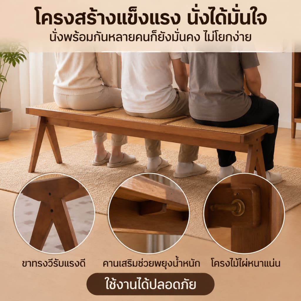 เก้าอี้หวายสาน เก้าอี้เปลี่ยนรองเท้า เก้าอี้ทานอาหาร ไม้เนื้อแข็ง เรียบง่าย อเนกประสงค์ รูปที่ 8