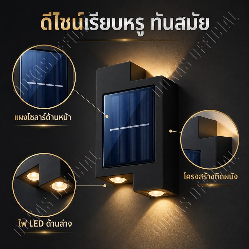 OOKAS ไฟโซล่าเซลล์ LED ไฟติดผนัง กันน้ำ IP67 เปิดเองเมื่อมืด ติดตั้งง่าย ไม่มีค่าไฟ แสงเหลืองอบอุ่น รูปที่ 5