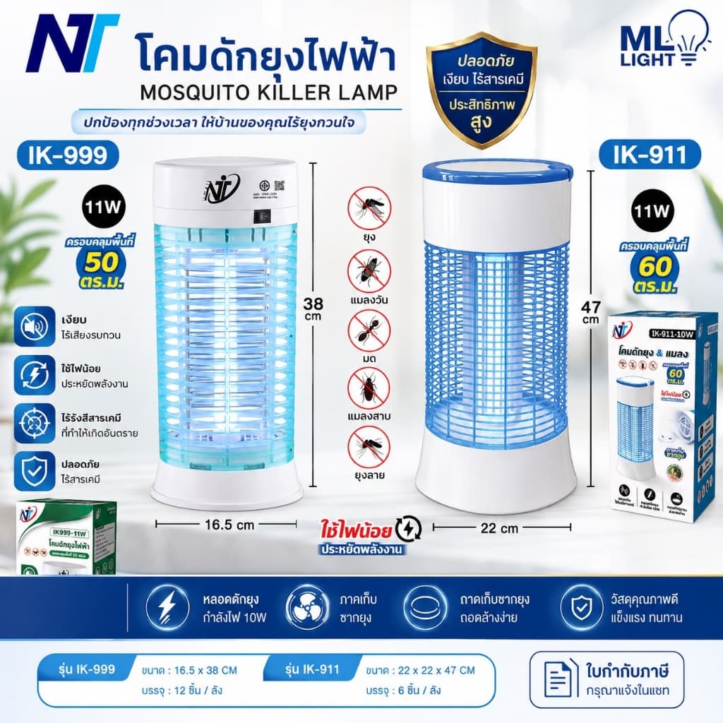 โคมไฟดักยุง LK-999-11W / LK911- 11w โคมดักยุง ครอบคุลมพื้นที่ 50-60 ตารางเมตร ปลอดภัย เครื่องช็อตยุง โคมไฟดักยุง รูปที่ 1