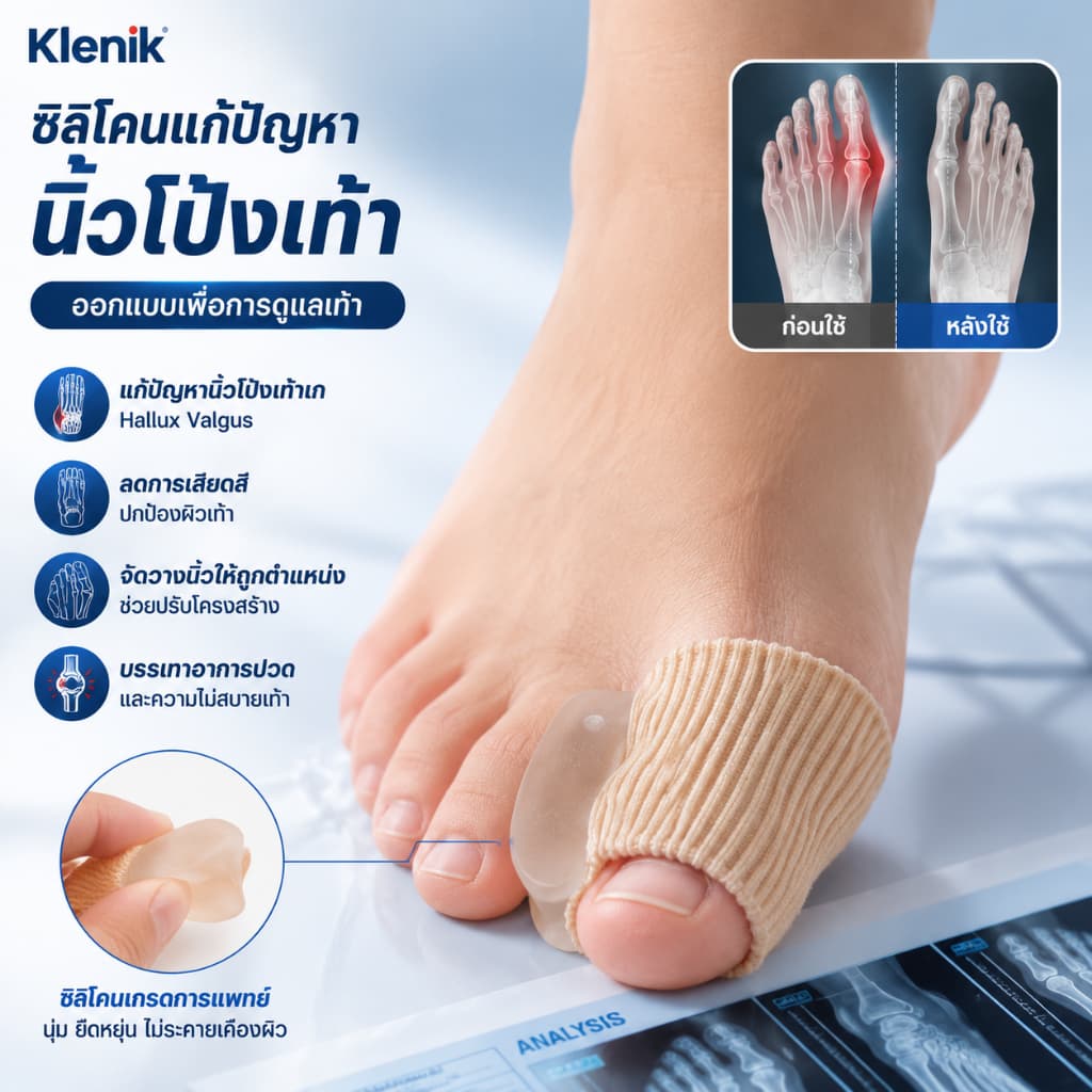 ที่แยกนิ้วโป้งเท้าแบบผ้านุ่ม ลดการเกเอียง ป้องกันนิ้วเบียด–นิ้วซ้อนเสียดสี สามารถบรรเทาอาการปวดเท้า รูปที่ 4