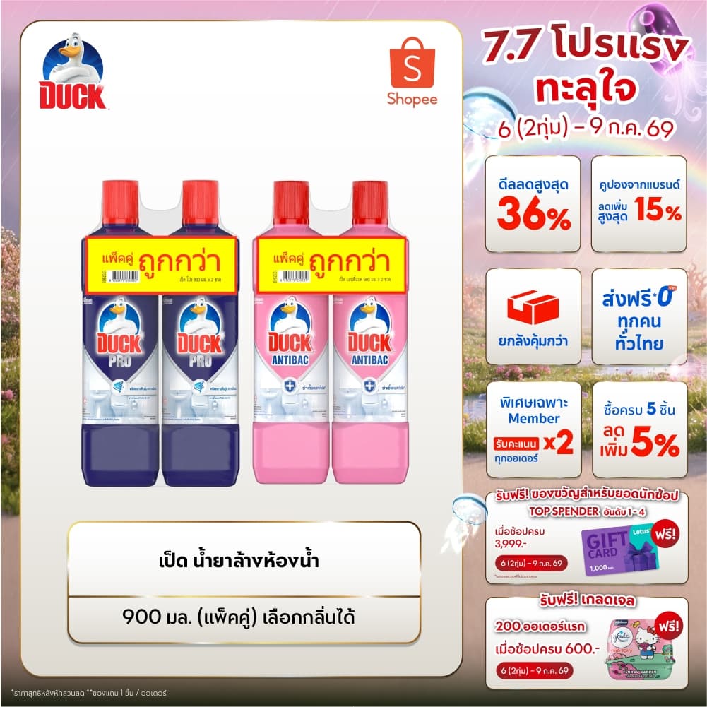 เป็ด น้ำยาล้างห้องน้ำ 900 มล. แพคคู่ Duck Bathroom Cleaner (bundle of 2) 2x900ml