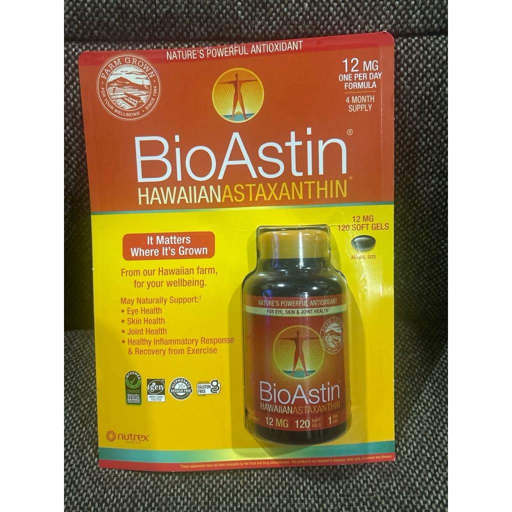 ฉลากใหม่ซ้าย[คุ้มขวดใหญ่ 120เม็ด แท้% BioAstin Hawaiian Astaxanthin สาหร่ายแดง 12mg 120เม็ด ข้อต่อ ผิวและตา รูปที่ 2