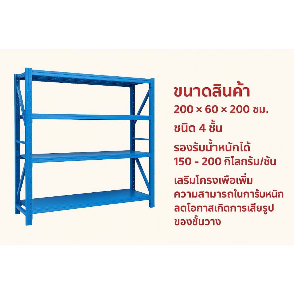Shelf ชั้นวางของ ขนาด 200*60*200 ชั้นเหล็ก ชั้้นเก็บสินค้า โกดังคลังสินค้า รับน้ำหนัก 150-200กก/ชั้น รูปที่ 7