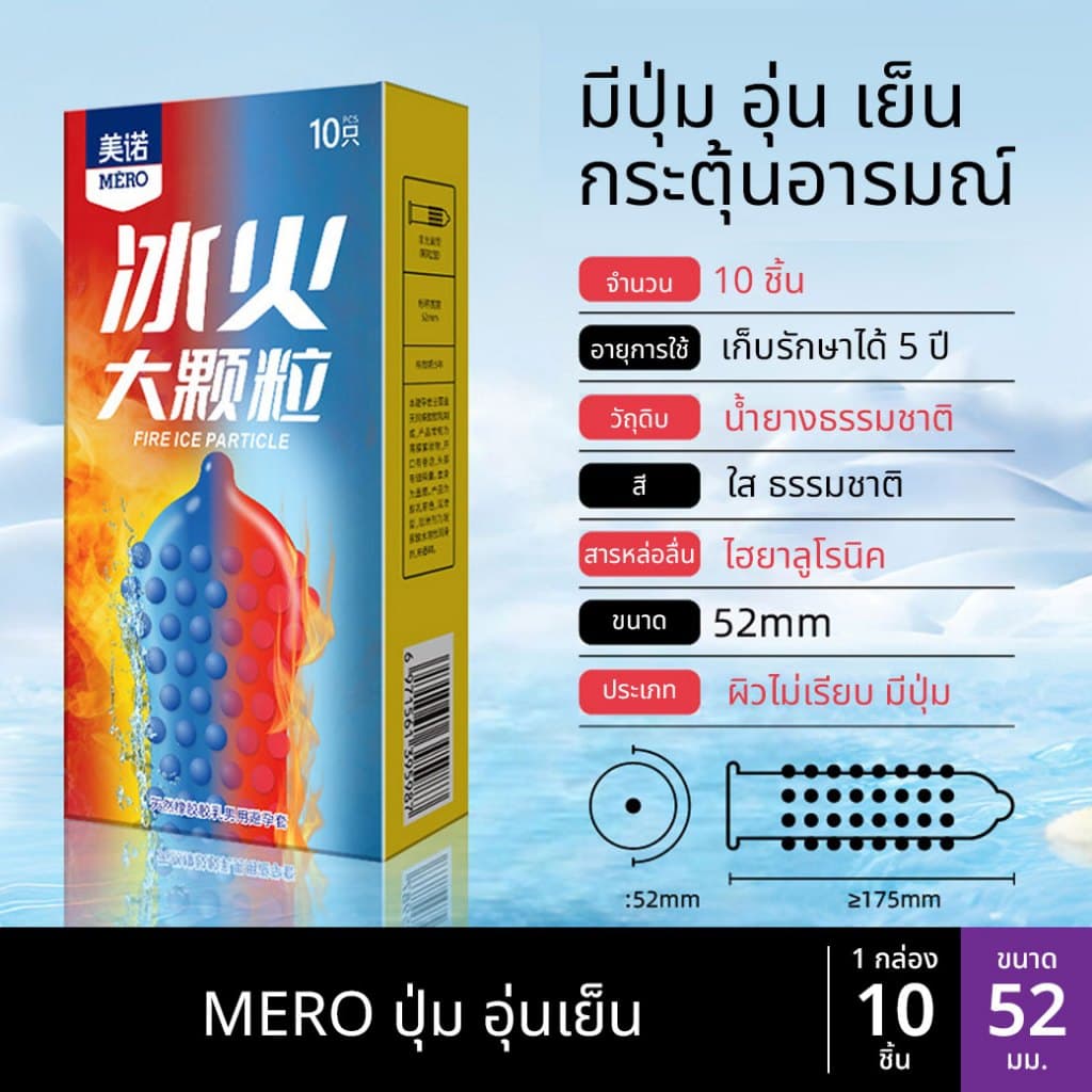 ถุงยาง MERO มีปุ่ม ผิวไม่เรียบ อุ่นเย็น ขนาด52 รูปที่ 2