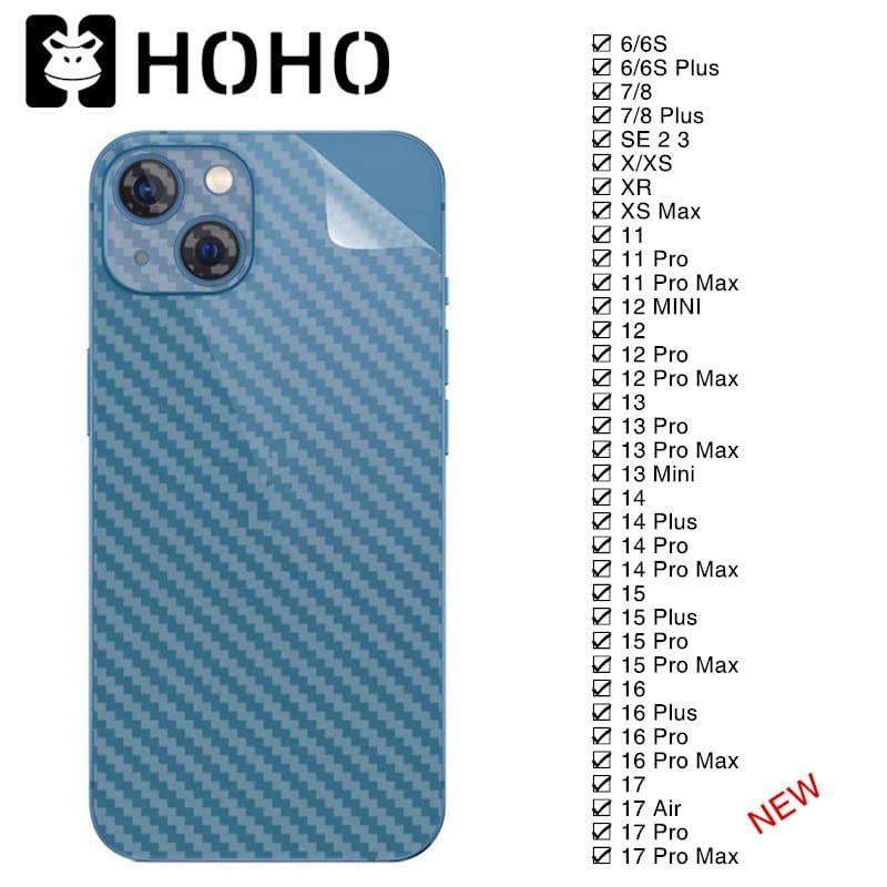 Bฟิล์มหลังลายเคฟล่า ใช้สำหรับ iPhone 17 Air 11 12 13 14 15 16 17 Pro Max Mini 6S 7 8 Plus SE XR XS Max ฟิล์มหลังกันรอย รูปที่ 3