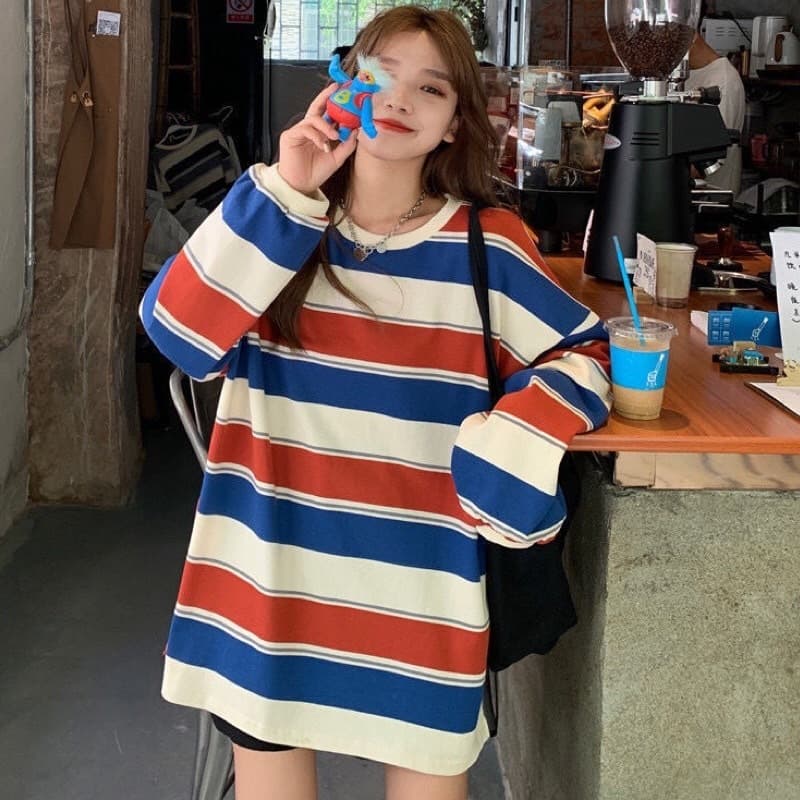 เสื้อยืดแขนยาวลายอิฐ เสื้อยืดแขนยาวลายวัว เสื้อยืดไซส์ใหญ่ผู้หญิงคนอ้วน oversized รูปที่ 5