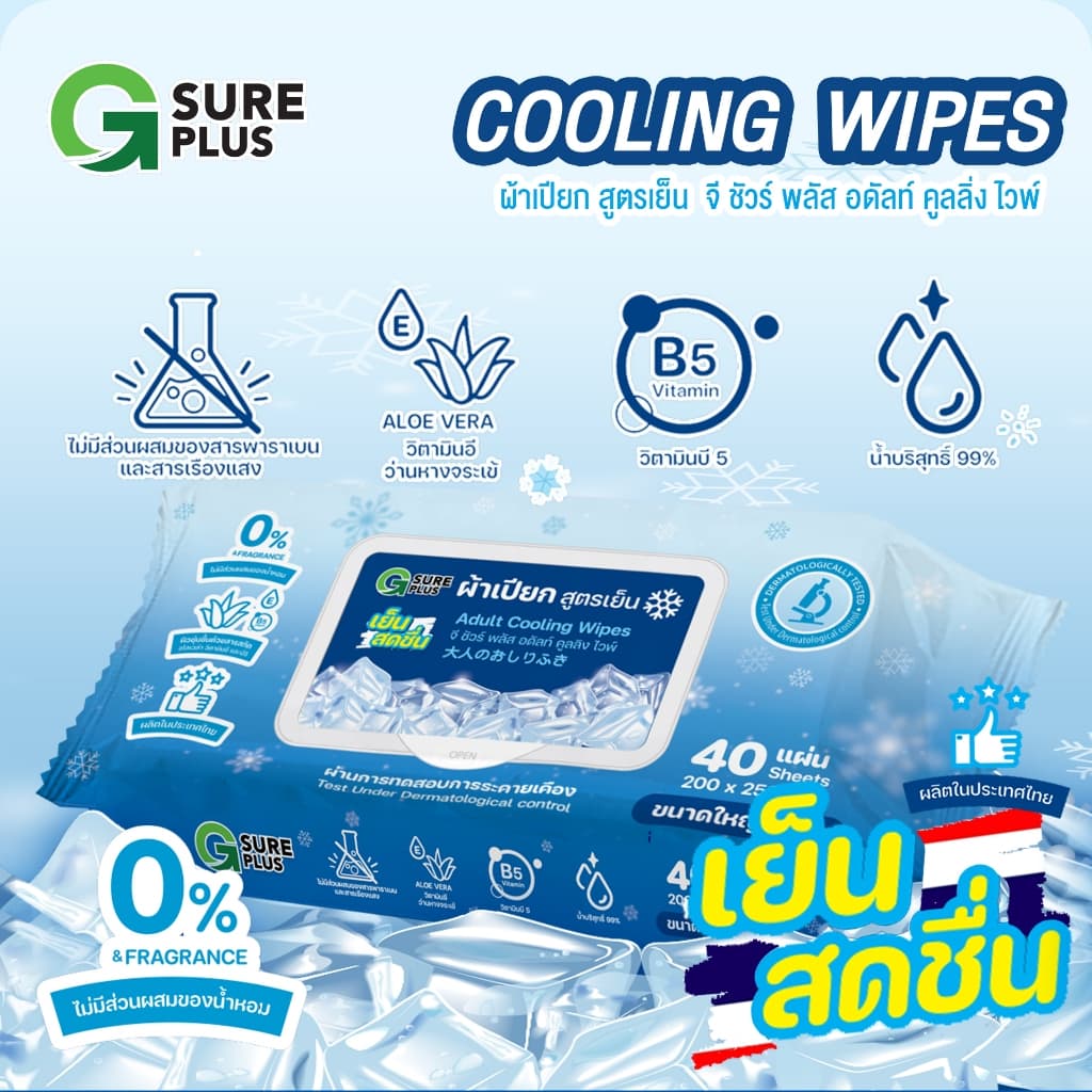 G Sure Plus Adult Cooling Wipes จี ชัวร์ พลัส ทิชชู่เปียกผู้ใหญ่ สูตรเย็น ทิชชู่เปียก ผ้าเปียก รูปที่ 3