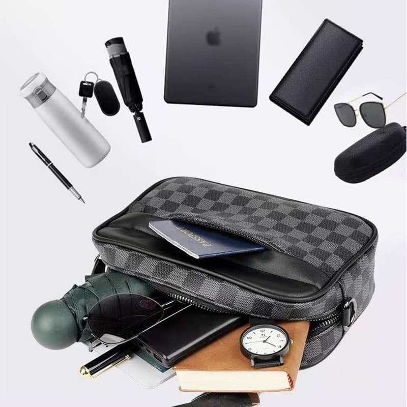 กลางแจ้งลำลองแฟชั่นผู้ชายสลิงกระเป๋าหนัง PU กระเป๋าสะพาย Messenger รูปที่ 4
