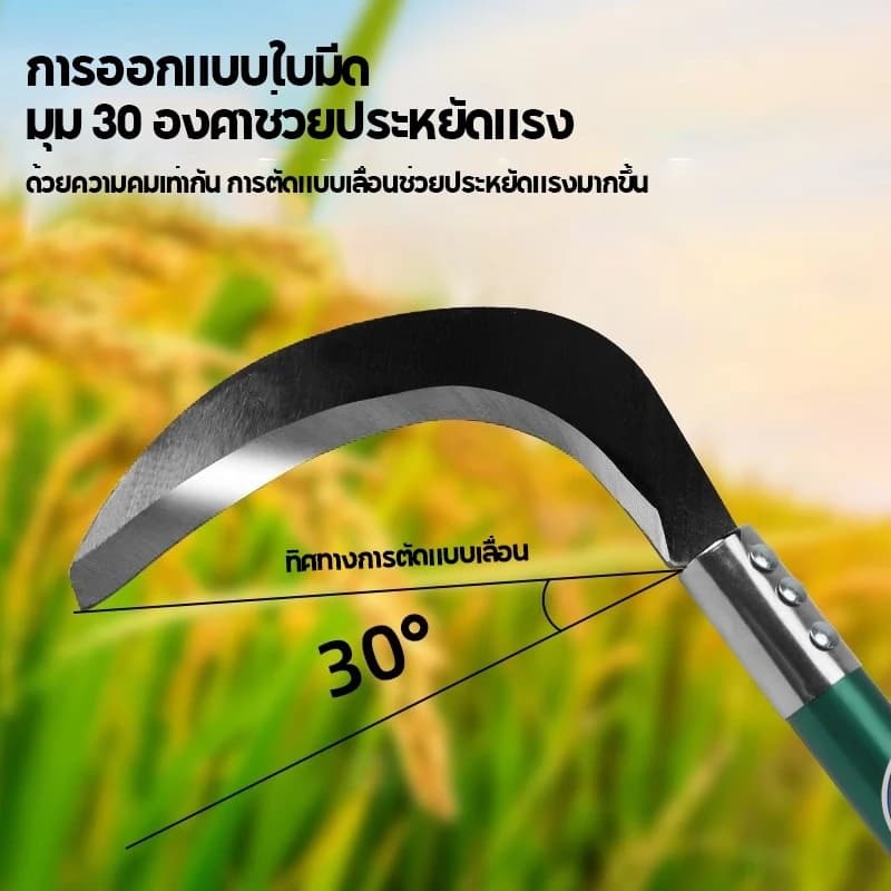 เคียวด้ามยาวน้ำหนักเบา อเนกประสงค์ ใช้สำหรับ ตัดไม้ ตัดหญ้า สวนกล้วย เคียวเกียวหญ้า มีดแมงกานีส รุ่นหนาแบบยาวด้ามเขียว รูปที่ 4