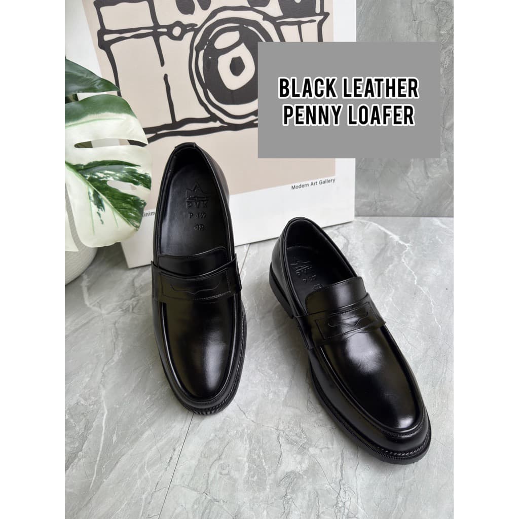 New PVK Black Leather Penny Loafer หนังวัวแท้ 100% สีดำ นุ่มใส่สบาย หน้าเท้ากว้างใส่ได้ มีไซส์ใหญ่ เปลี่ยนไซส์ได้ รูปที่ 5
