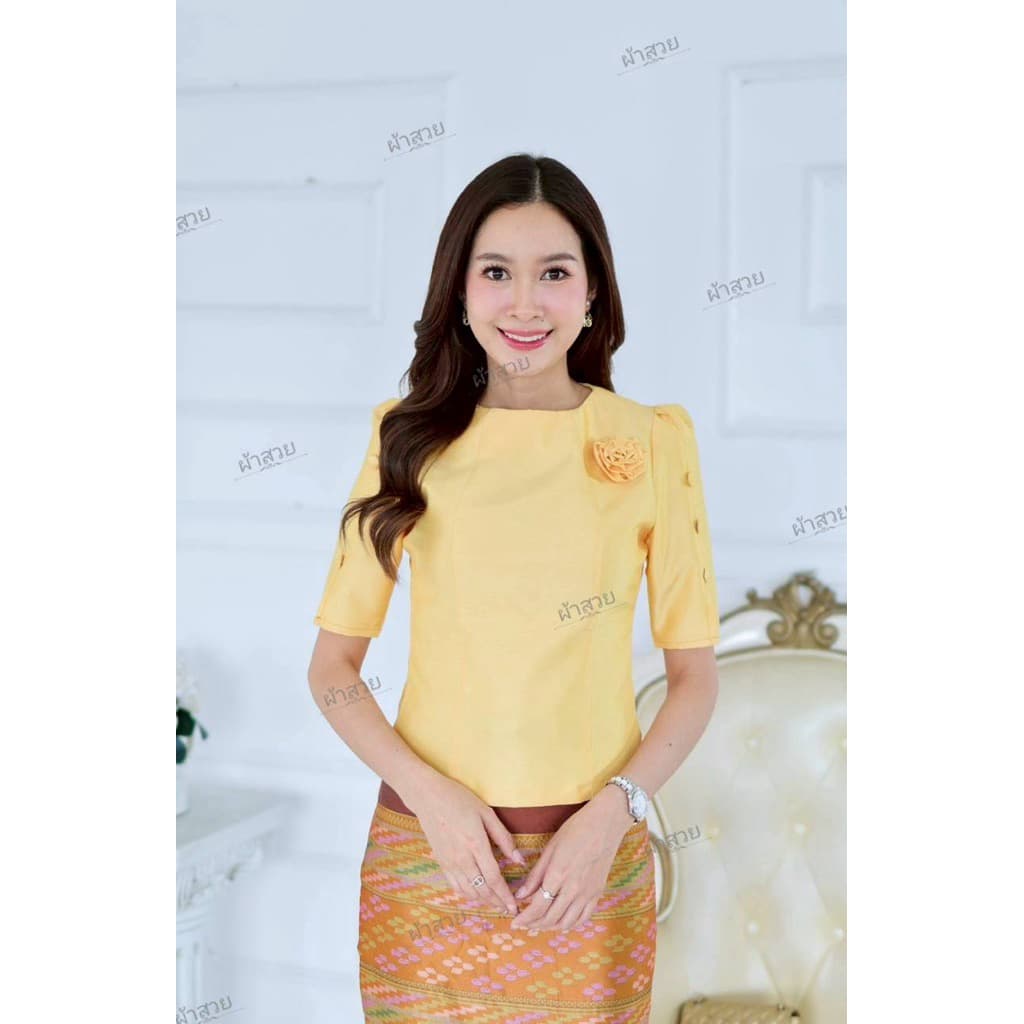 เสื้อผ้าไหมแขนผ่า อัดผ้ากาว เสื้อออกงาน เสื้อผ้าสาวอวบ รูปที่ 6