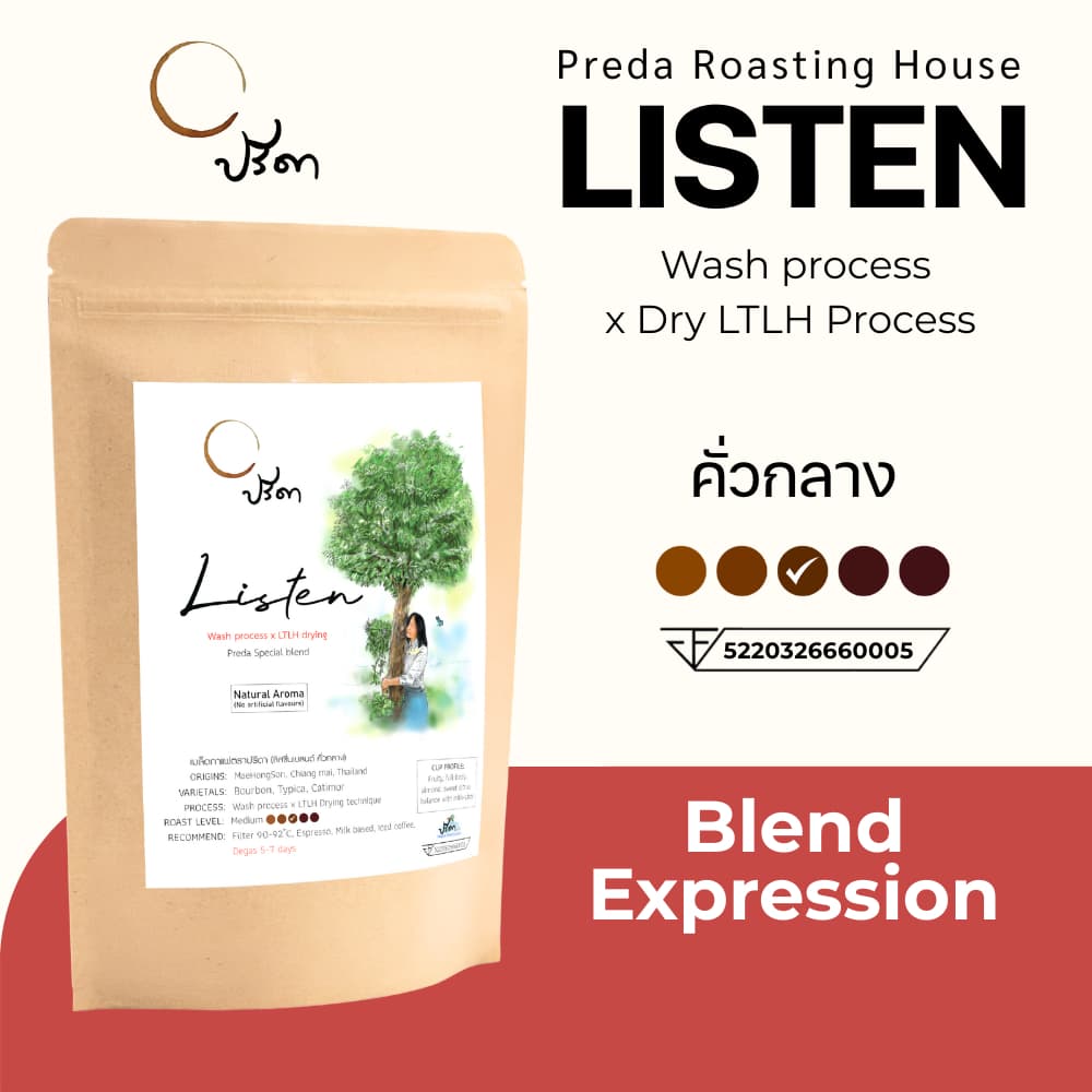 Listen Blend (เมล็ดกาแฟคั่วกลาง Medium Roast กาแฟฟรุตตี้ รสช็อกโกแลต กาแฟดื่มง่าย ปรีดา) รูปที่ 1