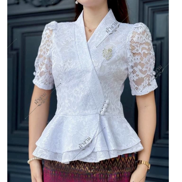 KK - เสื้อไหมลูกไม้สีขาวงา ค่ะ มีอก32-44 เสื้อใส่ไปทำบุญ ออกพรรษา ออกงานต่างๆไปวัด รูปที่ 8