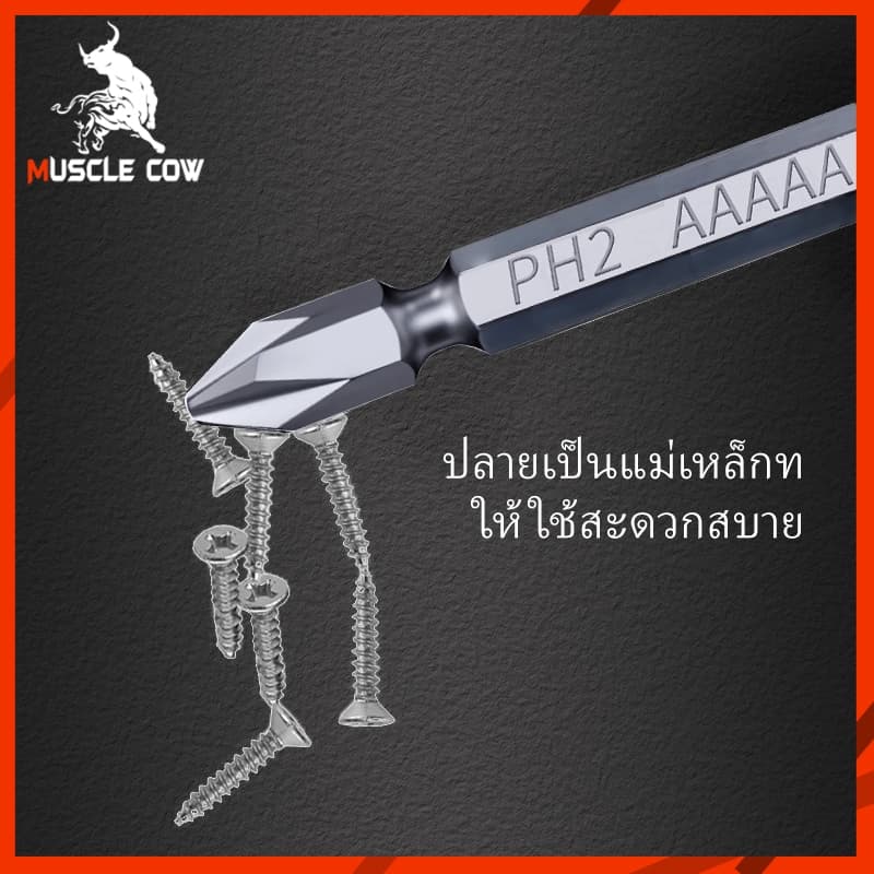 MUSCLE COW ดอกไขควงไฟฟ้า PH2 หัวแฉก ดอกสองด้าน เหล็ก S2 แข็งแรง แม่เหล็กดูดแน่น 1ชุด5ชิ้น รูปที่ 5
