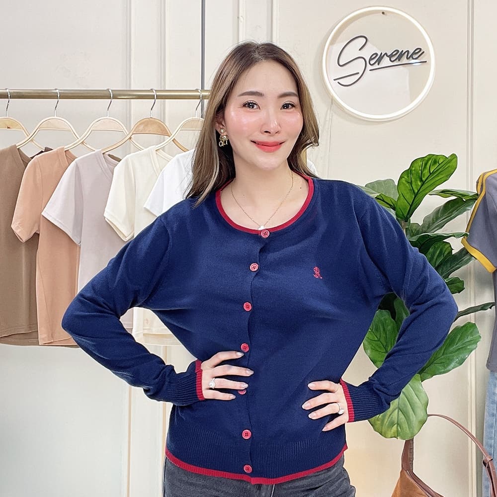 Serene's Choice เสื้อไหมพรม คาร์ดิแกน ทูโทน รุ่น Darel ผ้าถักคุณภาพ แขนยาว ติดกระดุม Cardigan รูปที่ 7
