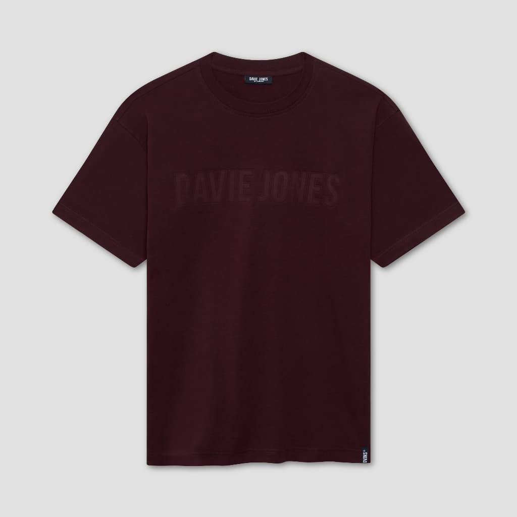 DAVIE JONES เสื้อยืดผู้ชาย Logo Oversized Fit T-Shirt สีดำ แดงไวน์ LG0076 รูปที่ 4