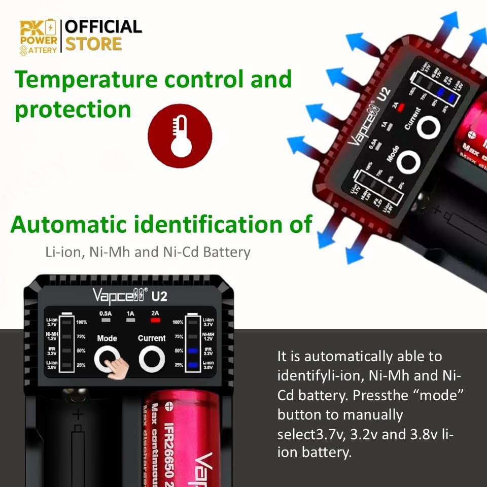 เครื่องชาร์จ Vapcell U2 ชาร์จแรงสูงสุด 2A รูปที่ 6