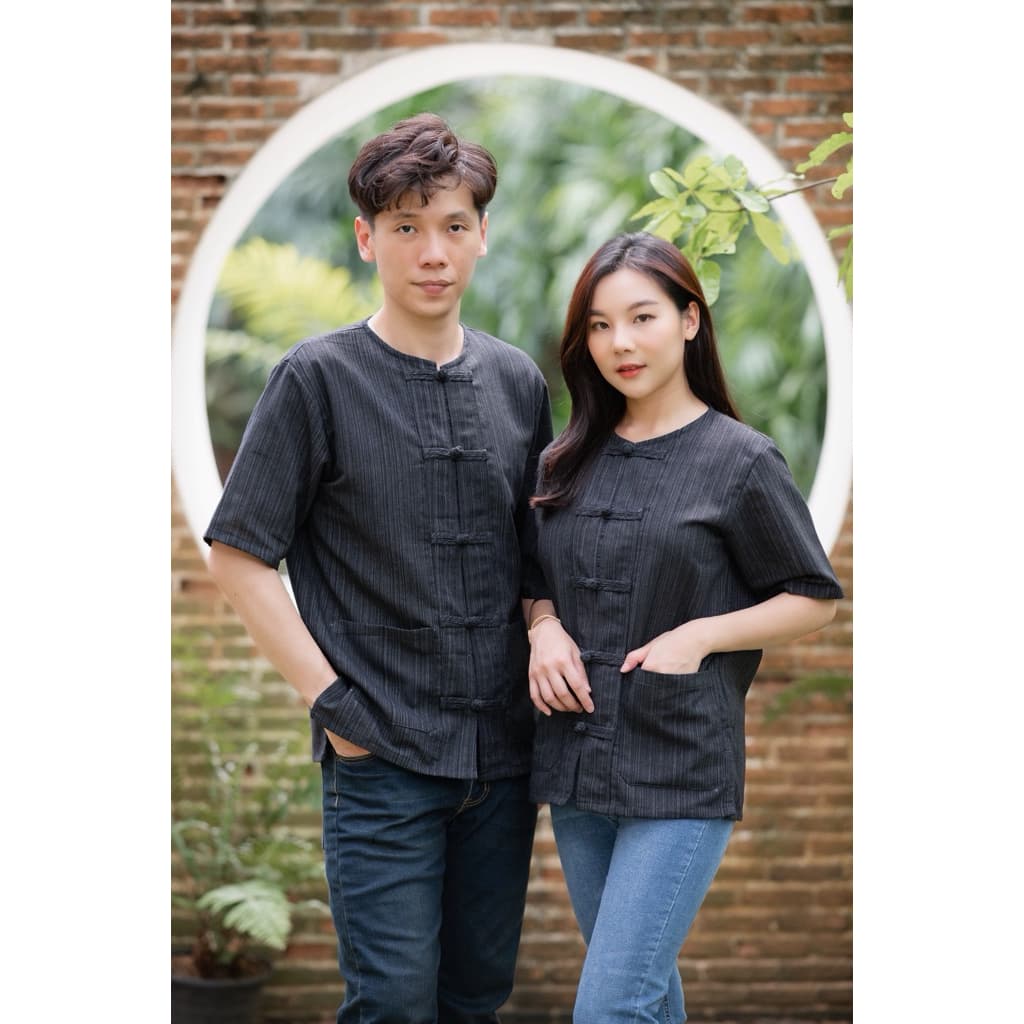 เสื้อพื้นเมืองผ้าฝ้ายสีดำ แขนสั้น/แขนยาว 6แบบ ใส่ได้ทั้งชาย หญิง รูปที่ 4