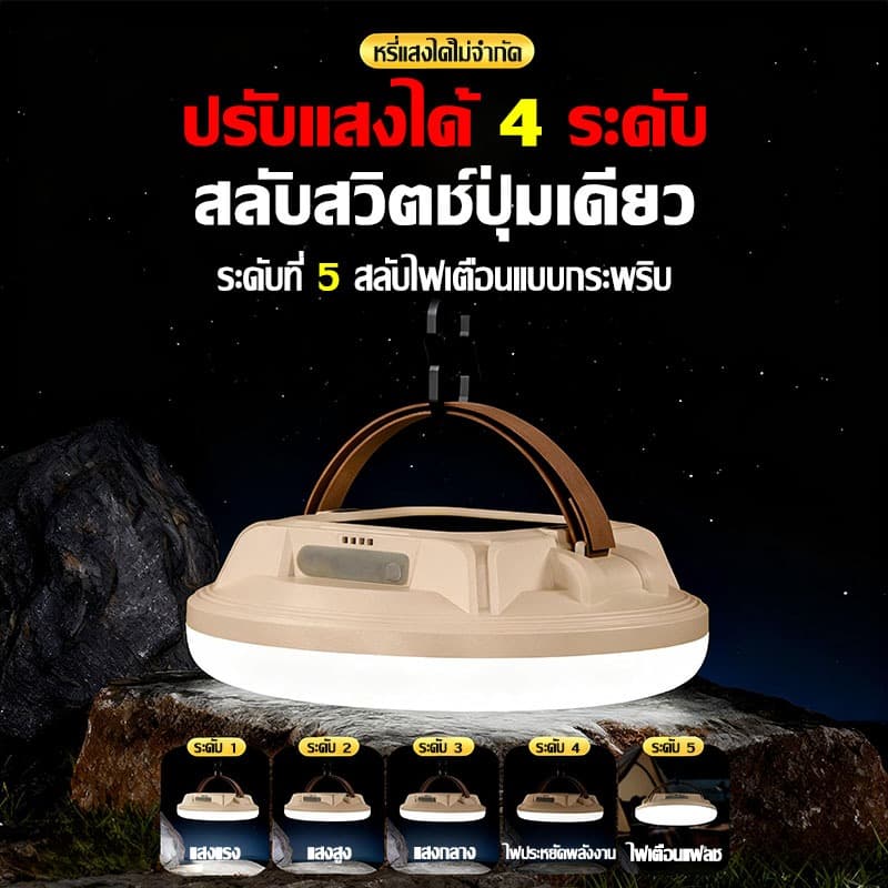 0ค่าไฟฟ้าตลอดปีไฟแคมป์ปิ้ง โคมไฟเต็นท์LED ตะเกียง ปรับแสงได้4ระดับ ใช้ได้หลายฉาก ไฟฉุกเฉิน ไฟเต้นท์ Camping Light รูปที่ 2