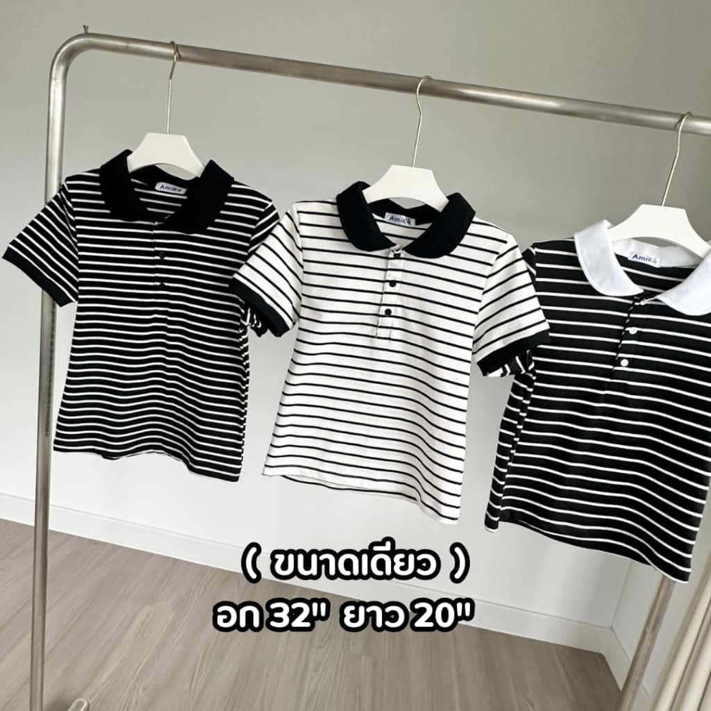 Hana Top เสื้อโปโลคอบัวลายริ้ว ทรงสวย ผ้านุ่ม อกก่อนยืด 32 นิ้ว รูปที่ 4