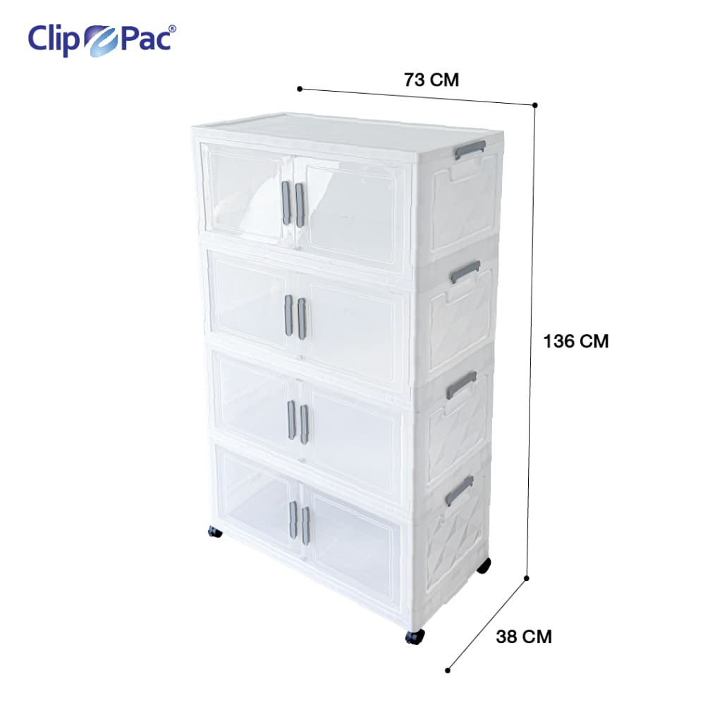 Clip Pac ตู้เสื้อผ้า ตู้เก็บของ ตัวใหญ่ 2-4 ชั้น มีราวแขวน* หน้ากว้าง 73 CM มีล้อ พับเก็บได้ บานเปิด-ปิดแม่เหล็ก รูปที่ 4
