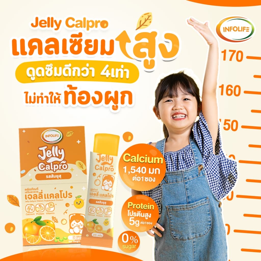 อินโฟว์ไลฟ เจลลี่แคลโปร เพิ่มส่วนสูง เสริมมวลกล้ามเนื้อ แคลเซียมสูง โปรตีนสูง รสส้มยูสุ สำหรับเด็ก รูปที่ 4