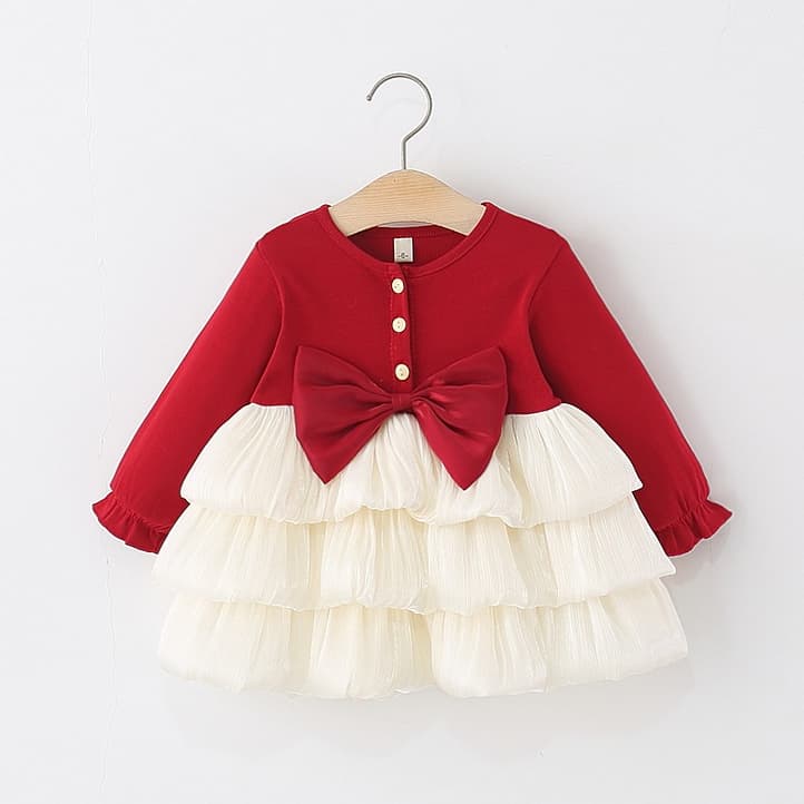 Babyonline A4 ชุดเดรสกระโปรงแฟชั่นทรงบอลลูนแต่งหัวหมีสุดน่ารักผ้าไหมแก้ว นุ่มลื่น ซับในผ้าฝ้าย รูปที่ 9