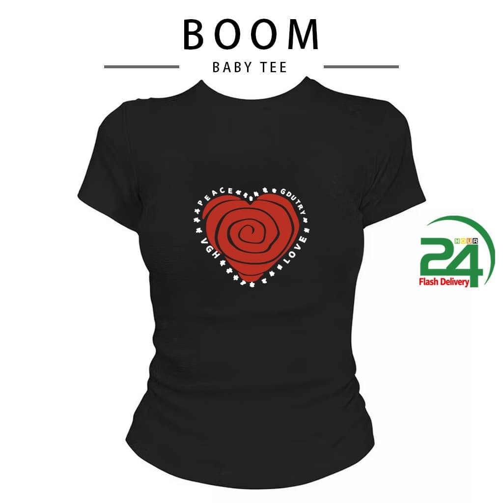 COD เสื้อครอปท็อป แขนสั้น babytee สไตล์เกาหลี y2k T-shirt เสื้อสาวอวบ | มีลายปริ้นหัวใจศิลปะ S-L รูปที่ 4