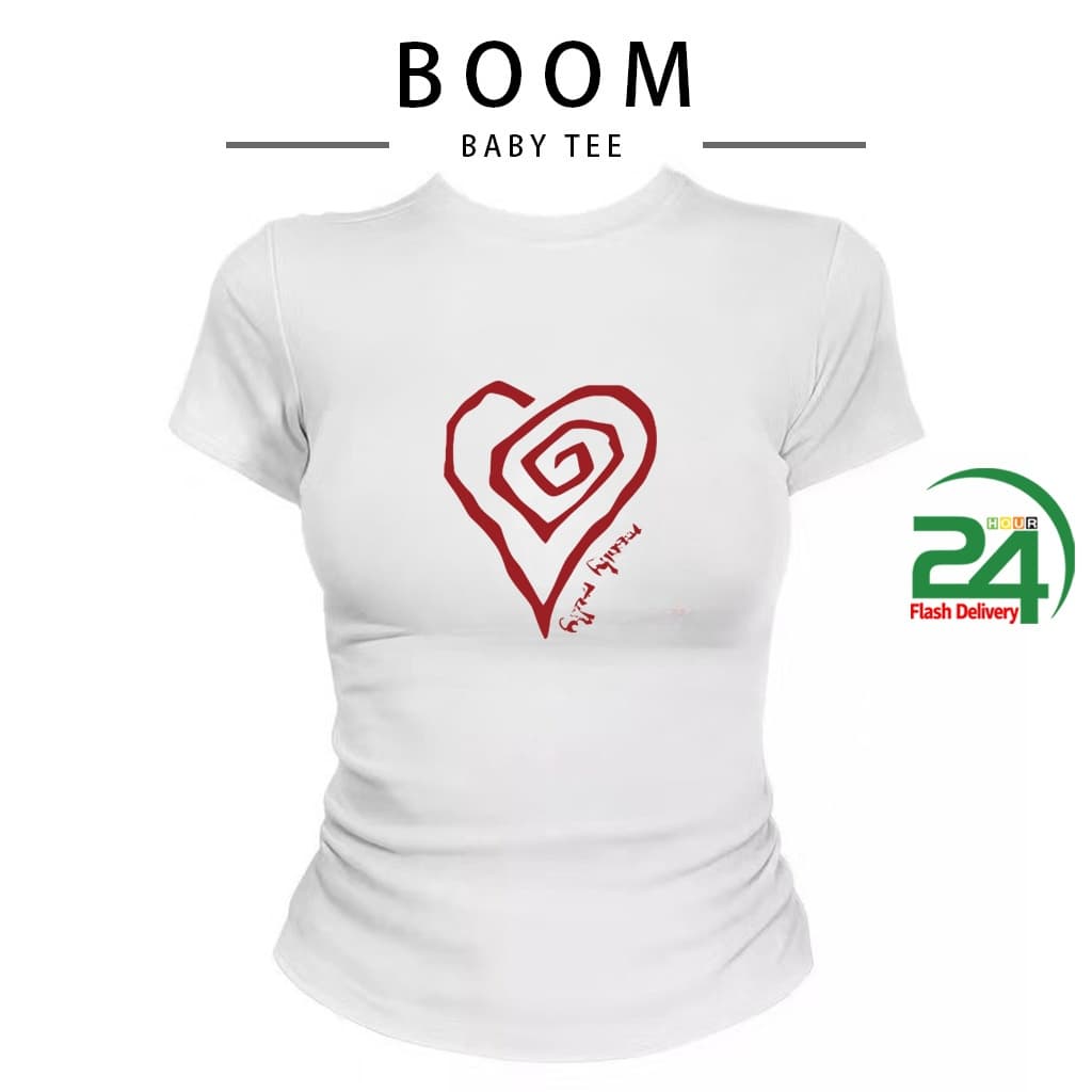 COD เสื้อครอปท็อป แขนสั้น babytee สไตล์เกาหลี y2k T-shirt เสื้อสาวอวบ | มีลายปริ้นหัวใจศิลปะ S-L รูปที่ 5