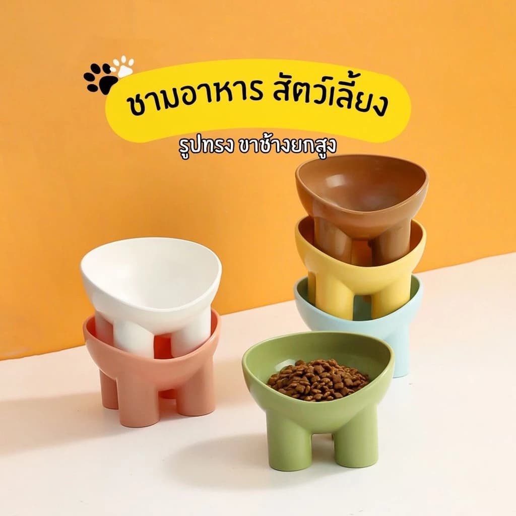 ชามอาหารสัตว์เลียง รูปทรงขาช้างยกสูง ฐานสี่ขา ทรงสูง ช่วยเซฟหลัง เอียง 15องศา รูปที่ 1