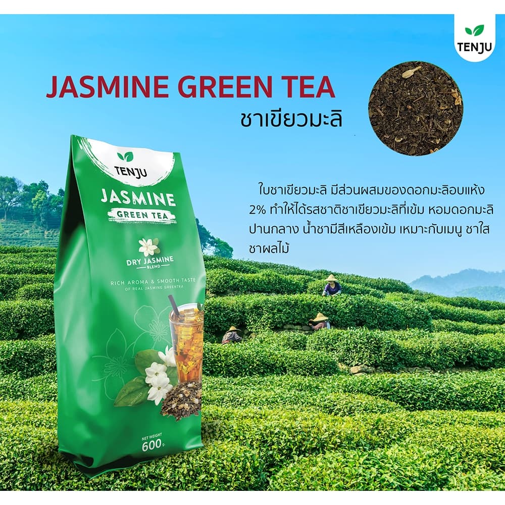 TENJU ชาเขียวมะลิ Jasmine Green Tea 400g 600g รูปที่ 6