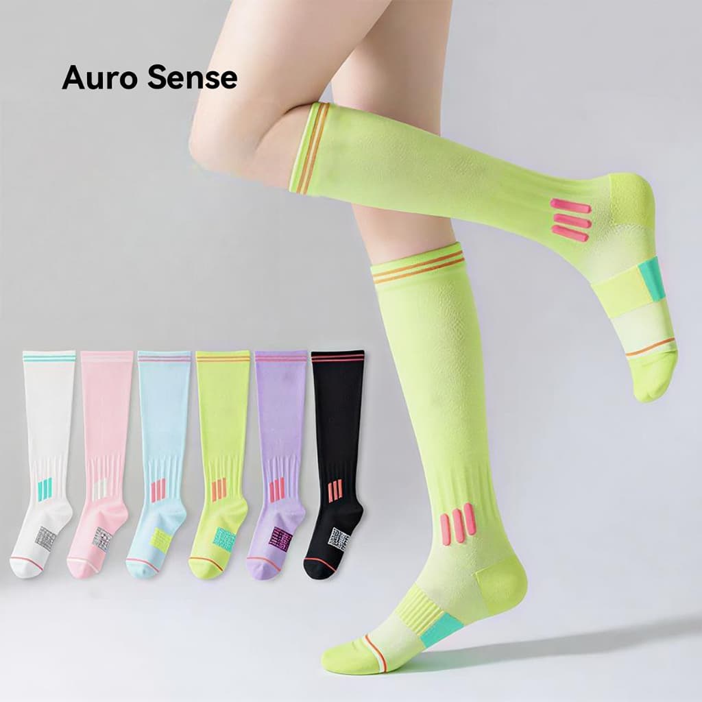 Auro Sense ถุงเท้ากีฬาแบบยาว บีบกระชับ ซัพพอร์ตน่อง ลดอาการล้า สีสันสดใส เหมาะสำหรับ วิ่ง ฟิตเนส รูปที่ 7