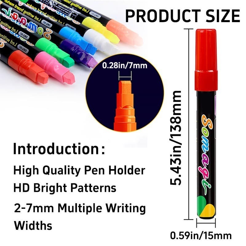 8 ชิ้น ปากกาชอล์กน้ำ ชอล์คมาร์คเกอร์ 7MM Liquid Chalk Markers ปากกาเขียนกระจก กระดานดําภาพวาดปากกา ไร้ฝุ่นลบได้ รูปที่ 3