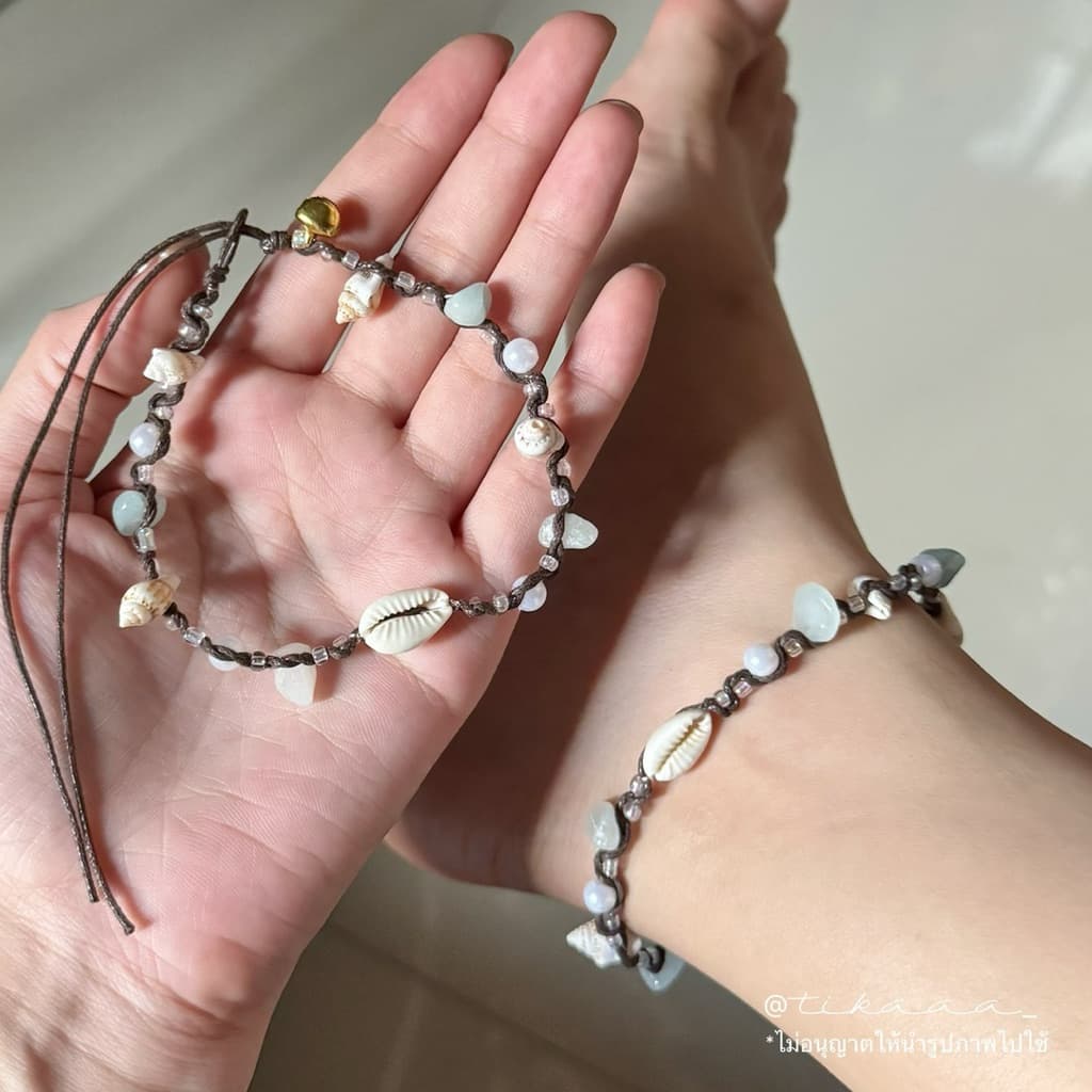 Handmade Natural Shell & Stone Anklet Bracelet – Natural Stone สร้อยข้อเท้าเชือกถัก มินิมอล หิน หอย รูปที่ 2