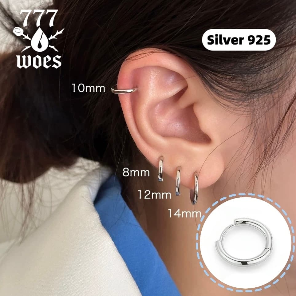 S925เงินแท้ต่างหูห่วงมินิมอลใส่เป็นห่วงหู/ห่วงกระดูกอ่อนได้ขัดเงาแบบไฮโพลิชแวววาว รูปที่ 1