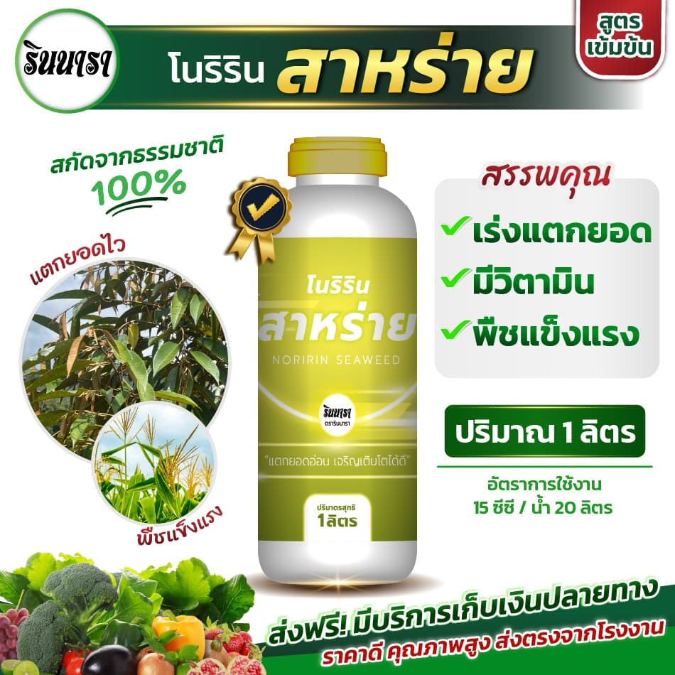 สาหร่ายสกัดเข้มข้น บำรุงต้น บำรุงใบเขียวนหนา ฟื้นต้นเร็ว พืชโตสม่ำเสมอ ตรารินนารา ขนาด 1 ลิตร รูปที่ 1