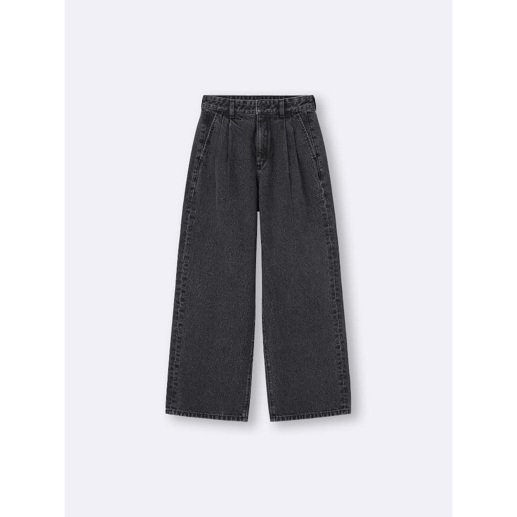 GU กางเกงผ้าเดนิมส์ จับจีบ ทรงขากว้างตรง เอวสูง /GU Denim Tuck Trouser รูปที่ 5