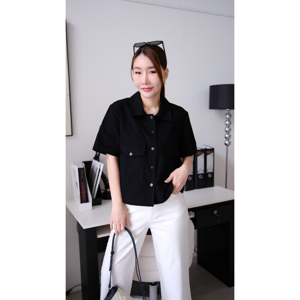 Lawyer Store เสื้อคอปกแขนสั้น กระเป๋าคู่ แจ็คเก็ตยีนส์ ใส่เท่ห์ แมทช์ได้หลากสไตล์ เหมาะกับหลายโอกาส รูปที่ 4