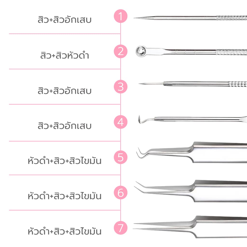 Simpskincare ชุดที่กดสิว อุปกรณ์กดสิว Acne tool 4ชิ้น 7ชิ้น สเตนเลสอย่างดี พกพาสะดวก พร้อมกล่อง รูปที่ 7