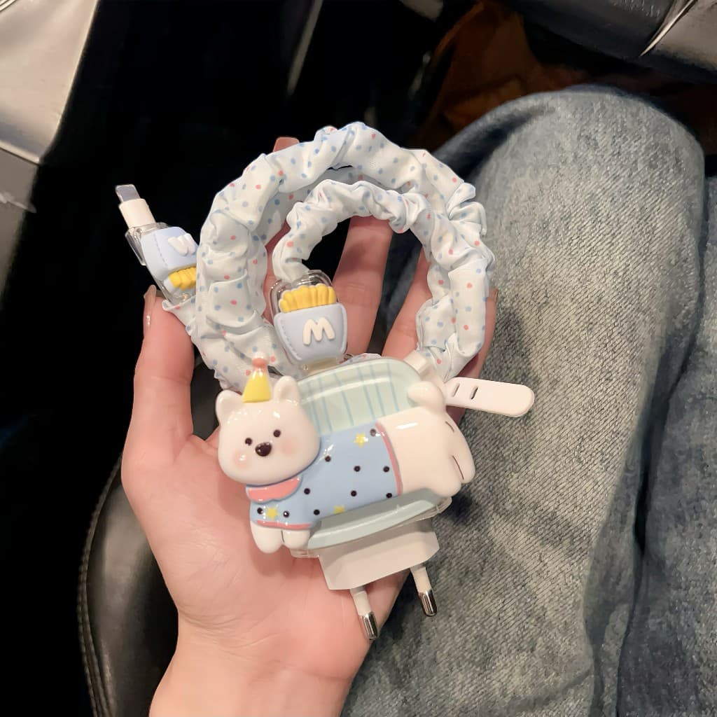 ส่งจากไทย ชุดพันสาย หมาเสื้อฟ้า ลาย ชุดตกเเต่งสายชาร์จ สำหรับ iphone 18w 20w 35w รูปที่ 6