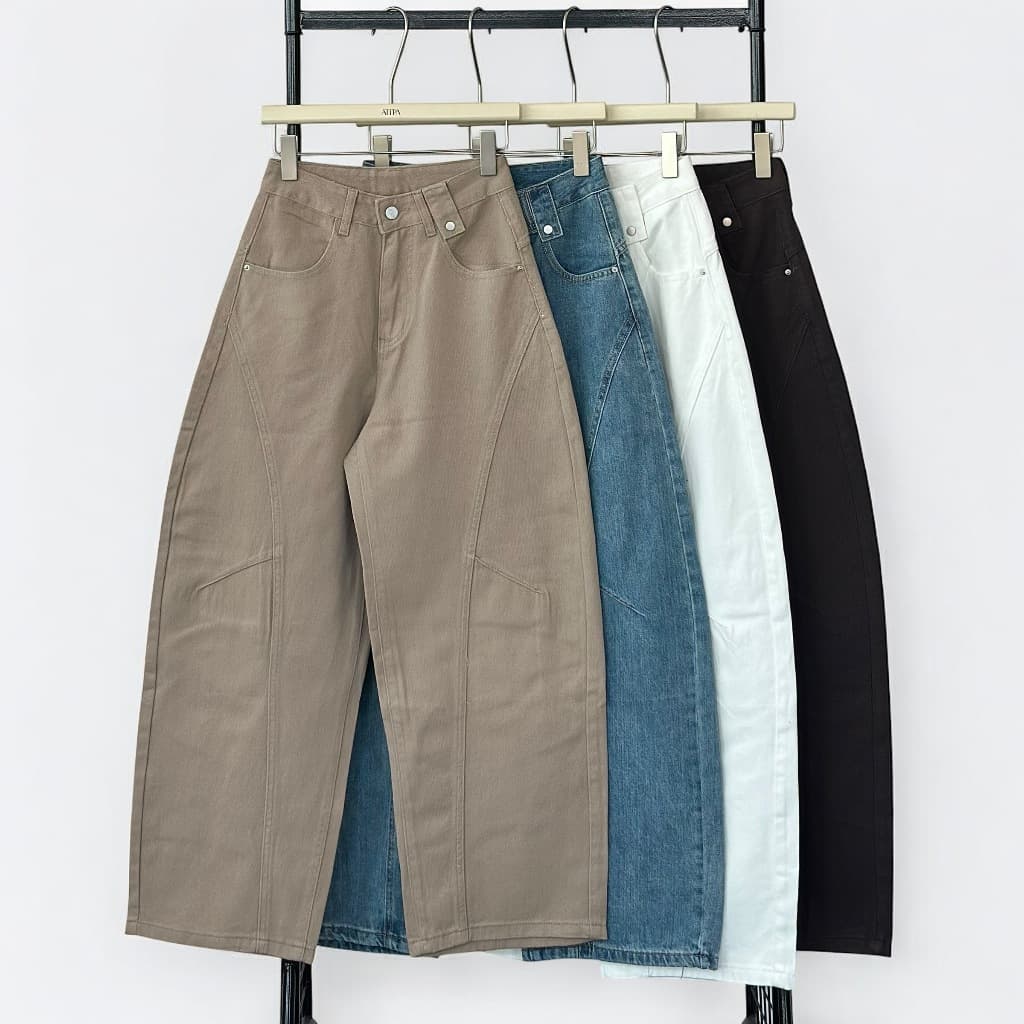 Atipashop - CURVEPANEL WIDE PANTS กางเกงยีนส์ ขายาว ทรงบาร์เรียล สีพื้น ทรงสวย รูปที่ 1