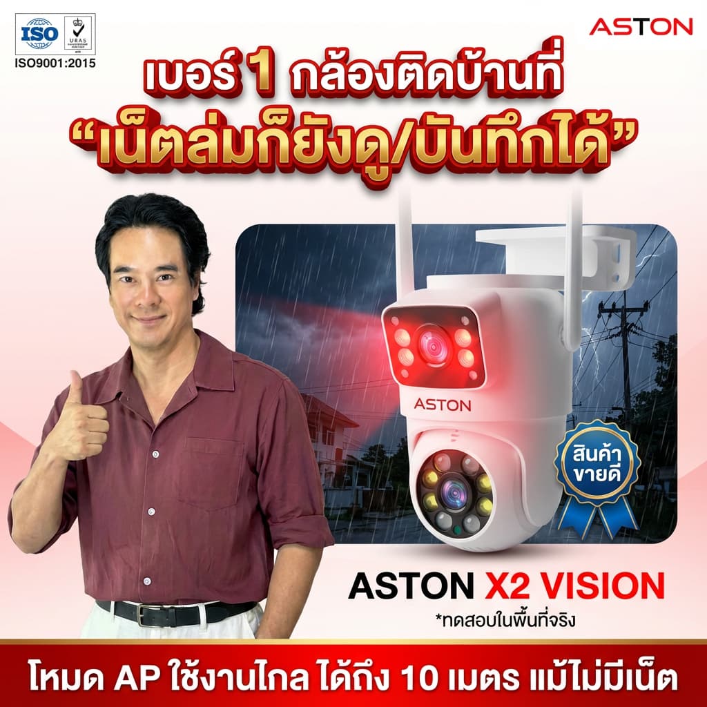 กล้องวงจรปิด บันทึก 2 กล้องพร้อมกัน Aston X2 Vision กล้องวงจรปิด กล้องบ้าน ชัดFHD ภาพสี 24 ชม รับประกันสินค้า รูปที่ 3