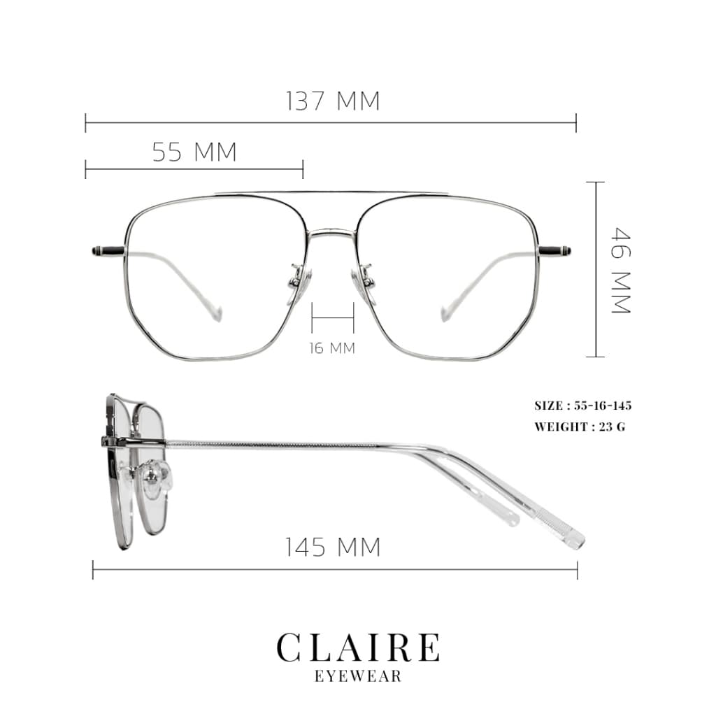 CLAIRE : แว่นกรองแสงสีฟ้าไม่มีค่าสายตา รุ่น Luna Silver กันแดดUV ออกแดดเลนส์เปลี่ยนสี "เทาดำ" | Glasses รูปที่ 9