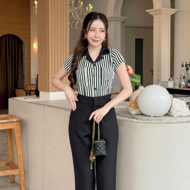 เสื้อคอปกเบเซอร์ทูโทนแขนสั้นน่ารัก.V1 รูปที่ 7