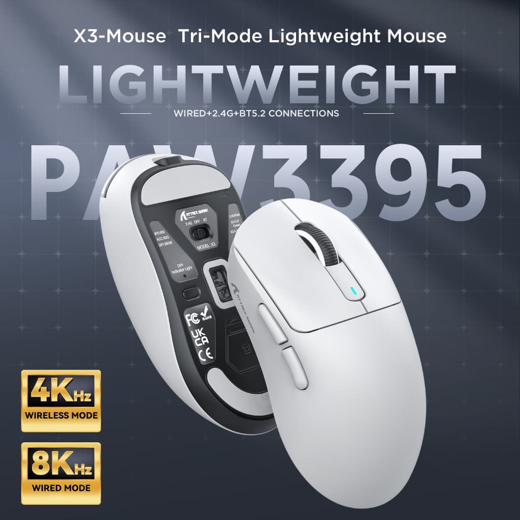 ATTACK SHARK X3 PRO เมาส์ไร้สาย ส์น้ําหนักเบา PAW3395 สามโหมด 8K เกมเมาส์คอมพิวเตอร์ 3 Mode รูปที่ 6