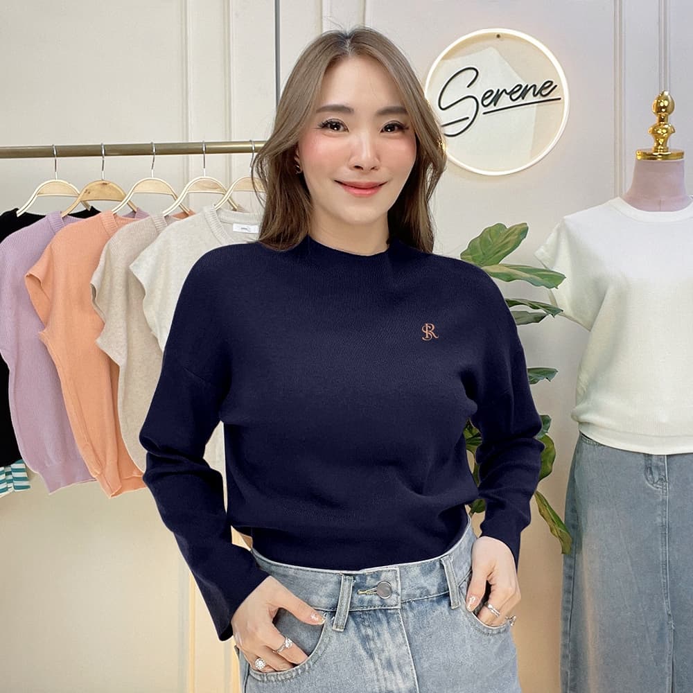 Serene's Choice เสื้อคอปีน แขนยาว ผ้าไหมพรม ผู้หญิง High Neck Knit Sweater ปักโลโก้ Serene รูปที่ 6