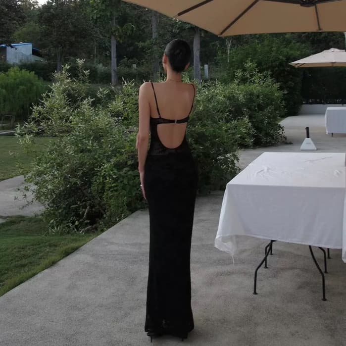 𝐒𝐏𝐍𝐃 เดรสยาวสายเดี่ยวซีทรู ลูกไม้ รูปที่ 8